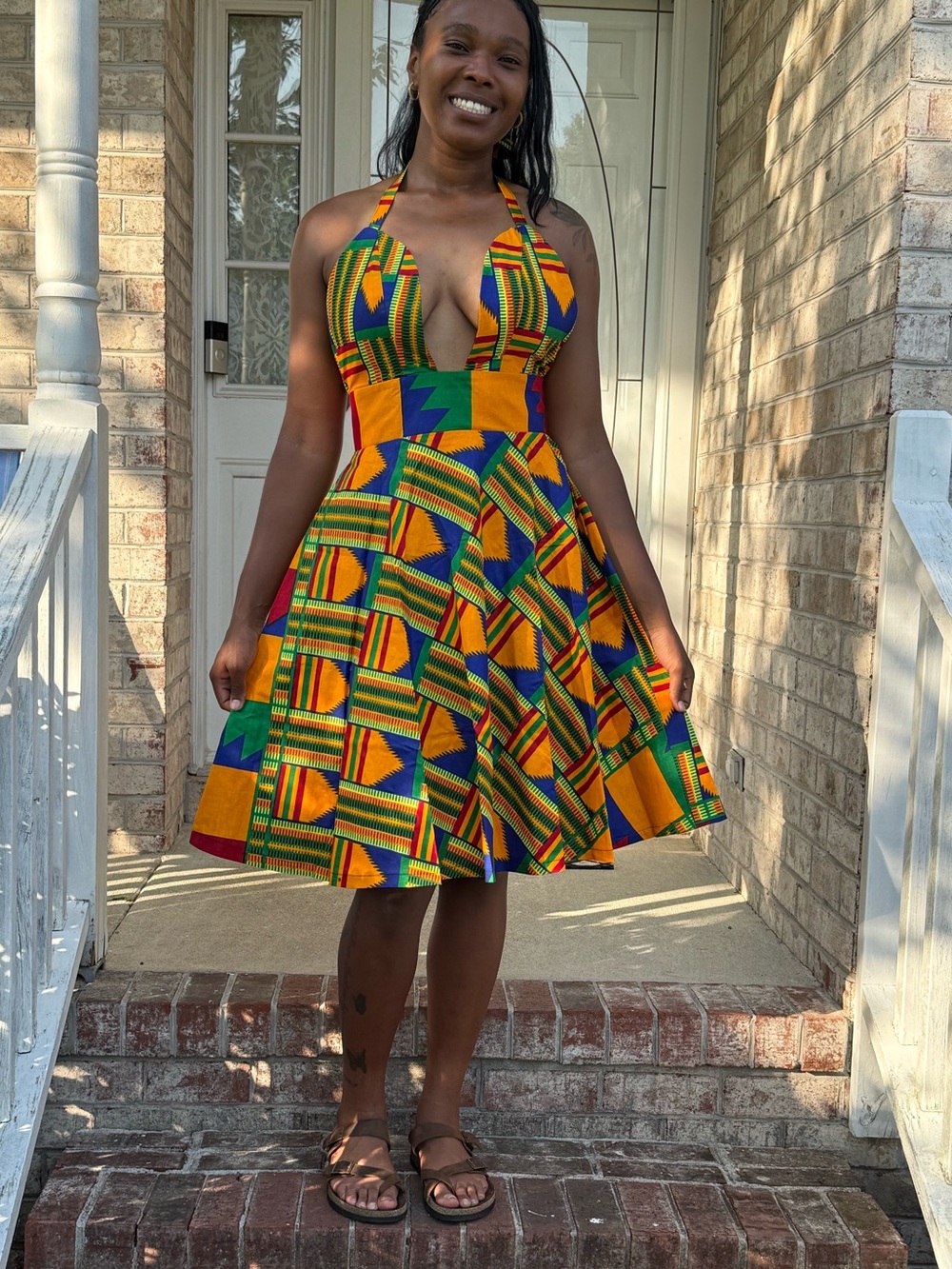 Bold Multicolor African Ethnic Print Halter Fit-and-Flare Dress